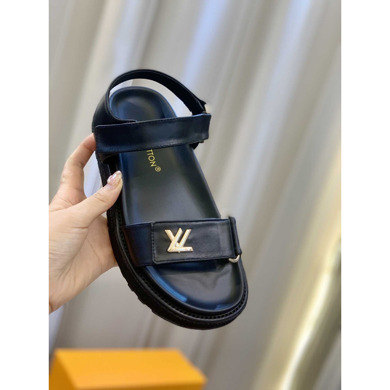 l**is V*t*n lv sunset comfort flat sandal lamb leather black