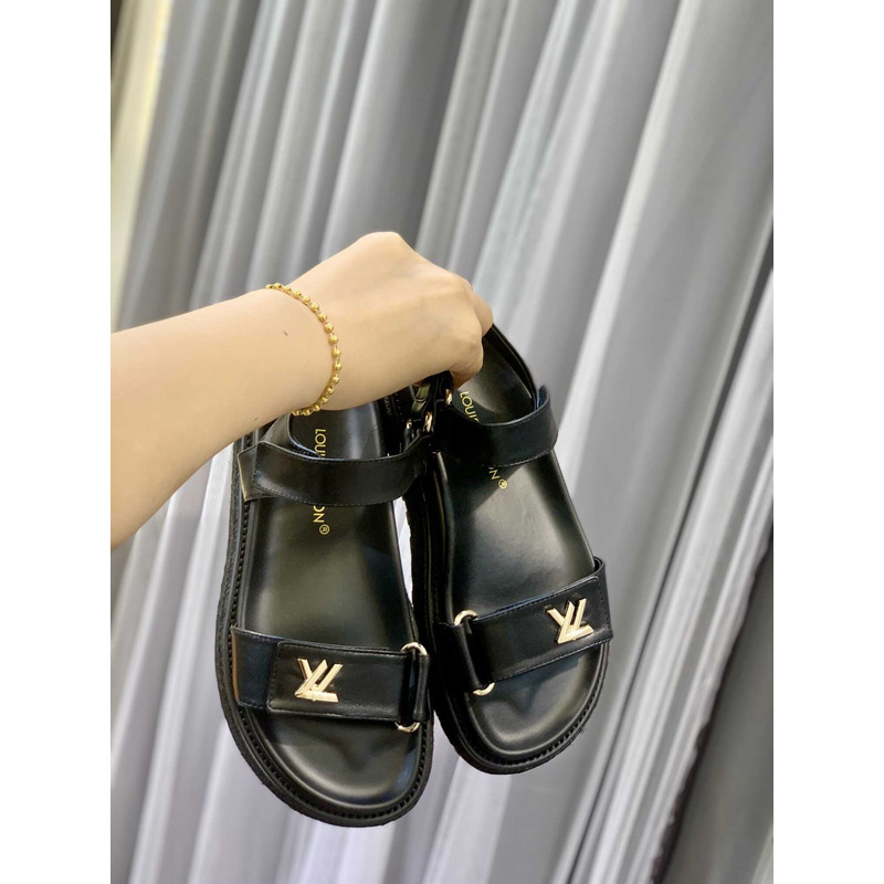 l**is V*t*n lv sunset comfort flat sandal lamb leather black