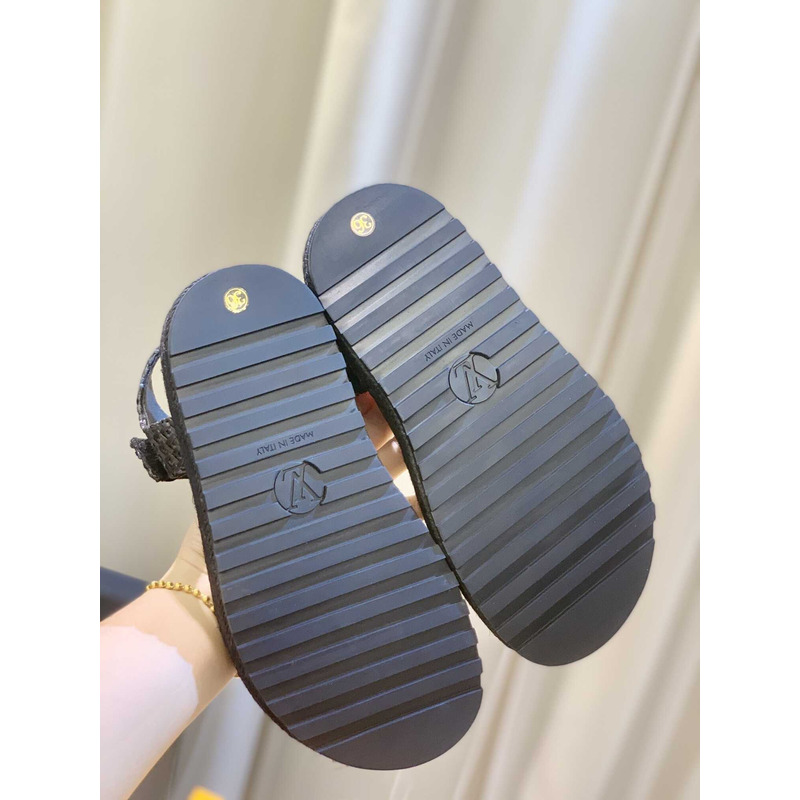 l**is V*t*n lv sunset comfort flat sandal lamb leather black