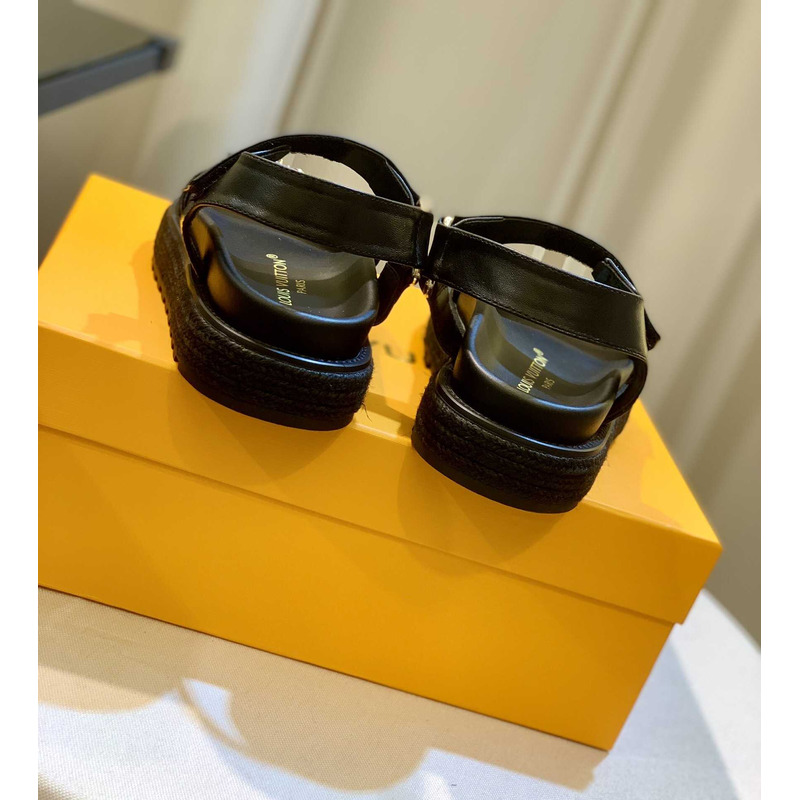 l**is V*t*n lv sunset comfort flat sandal lamb leather black