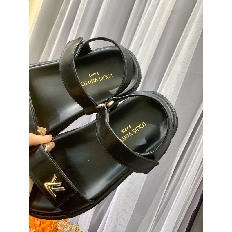l**is V*t*n lv sunset comfort flat sandal lamb leather black
