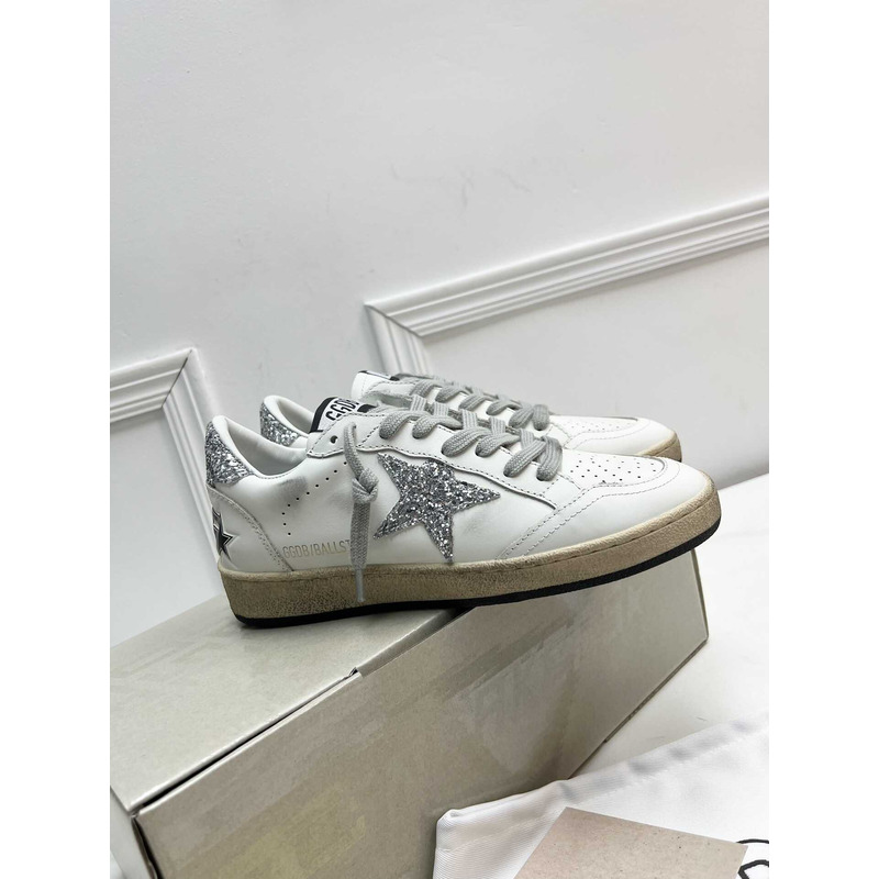 GGDB Ball Star Sneakers In White Nappa Gliter Grey