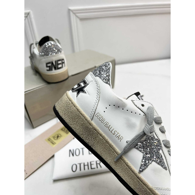GGDB Ball Star Sneakers In White Nappa Gliter Grey