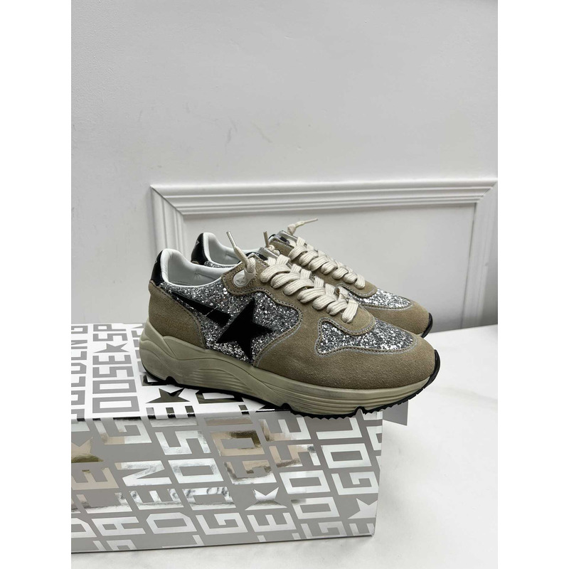 GGDB Running Sole Glitter Suede And Leather Trainers Green