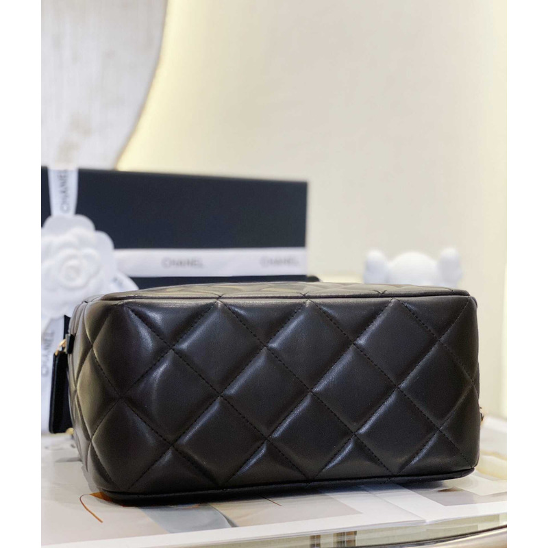 Ch*el mini bowling bag lambskin & wenge wood black