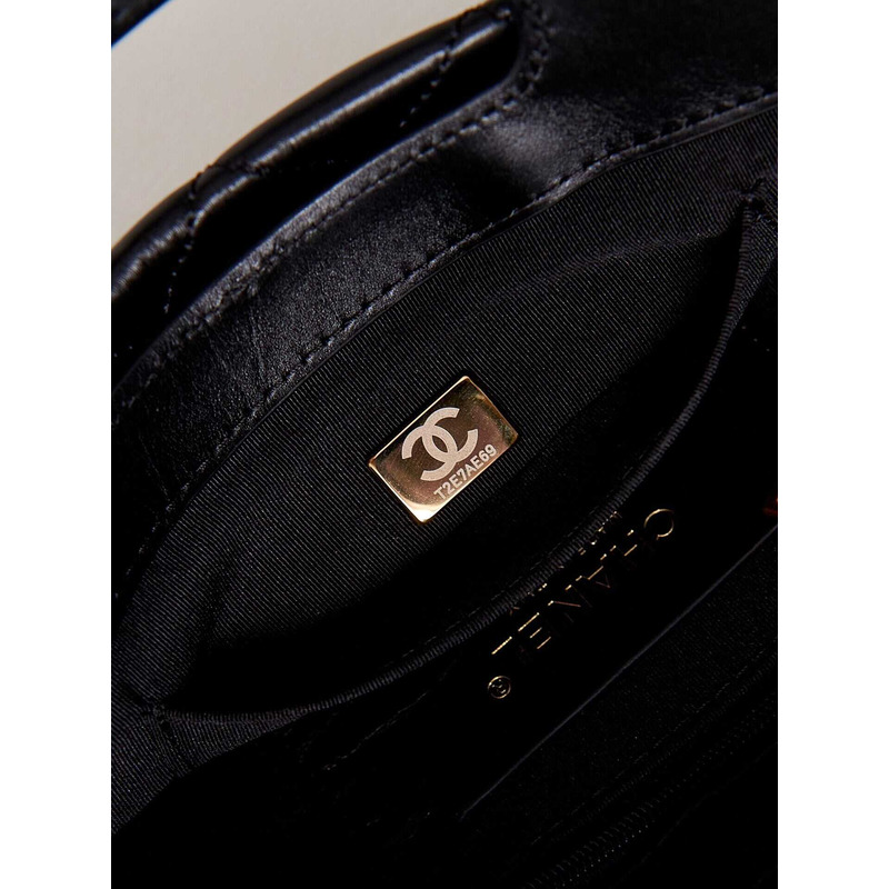 Ch*el mini flap bag with handle calfskin & gold-tone metal black