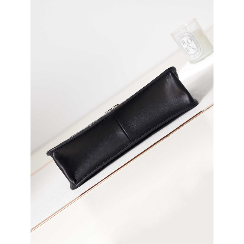 Ch*el mini flap bag with handle calfskin & gold-tone metal black