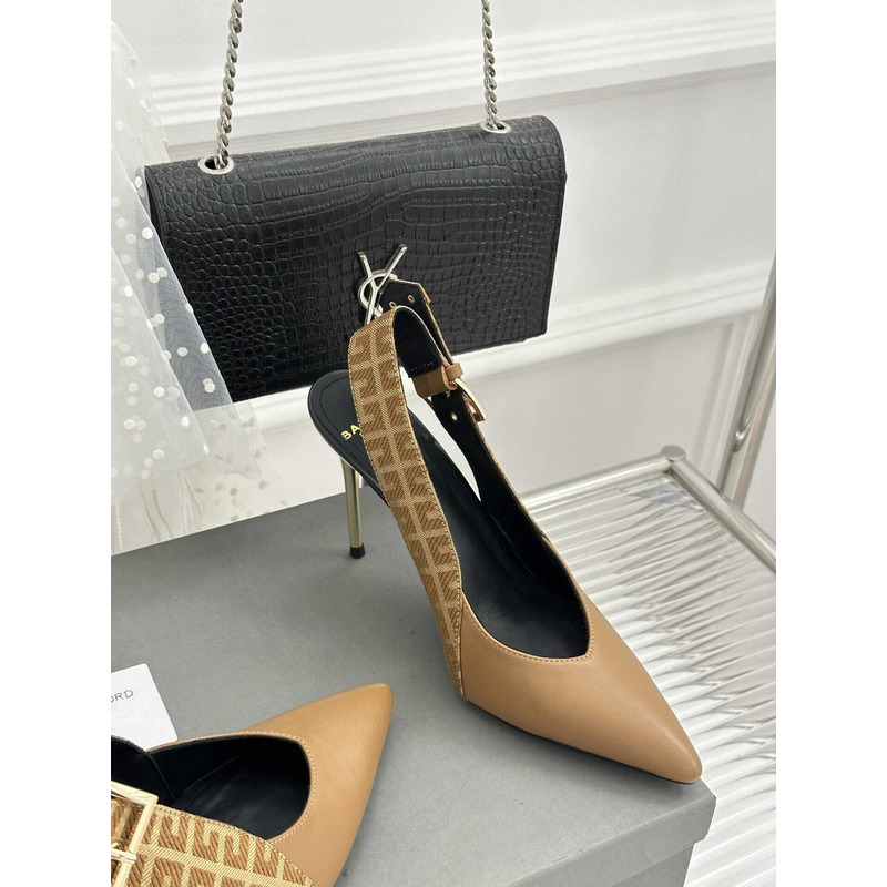 Balmain Ruby Monogram Slingback Pumps Brown