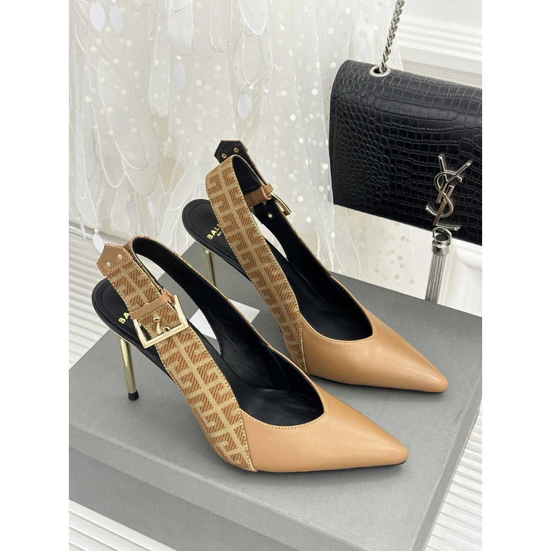 Balmain Ruby Monogram Slingback Pumps Brown