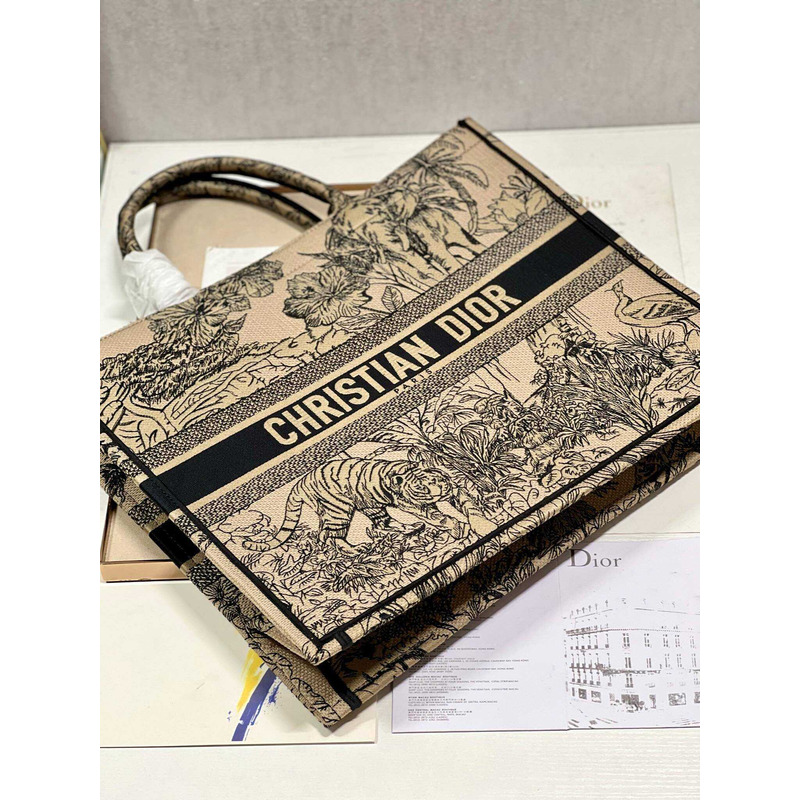 D*or large book tote beige multicolor toile de jouy voyage embroidery bag