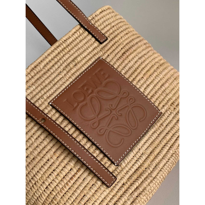 Loewe Leather and Raffia Tote In Natural & Pecan Bag