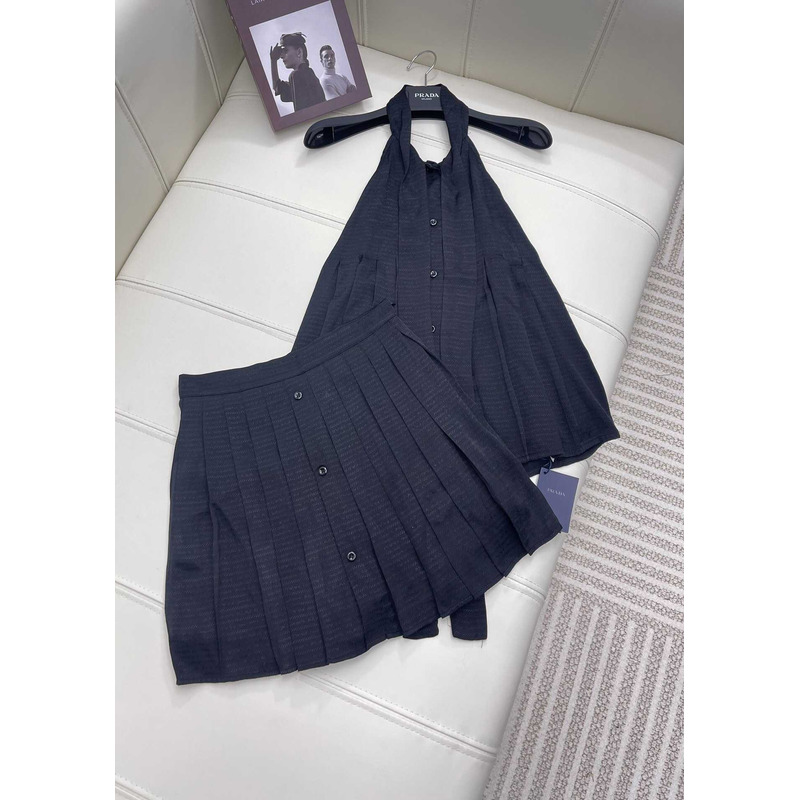 Pra*a crepe de chine jacquard top black