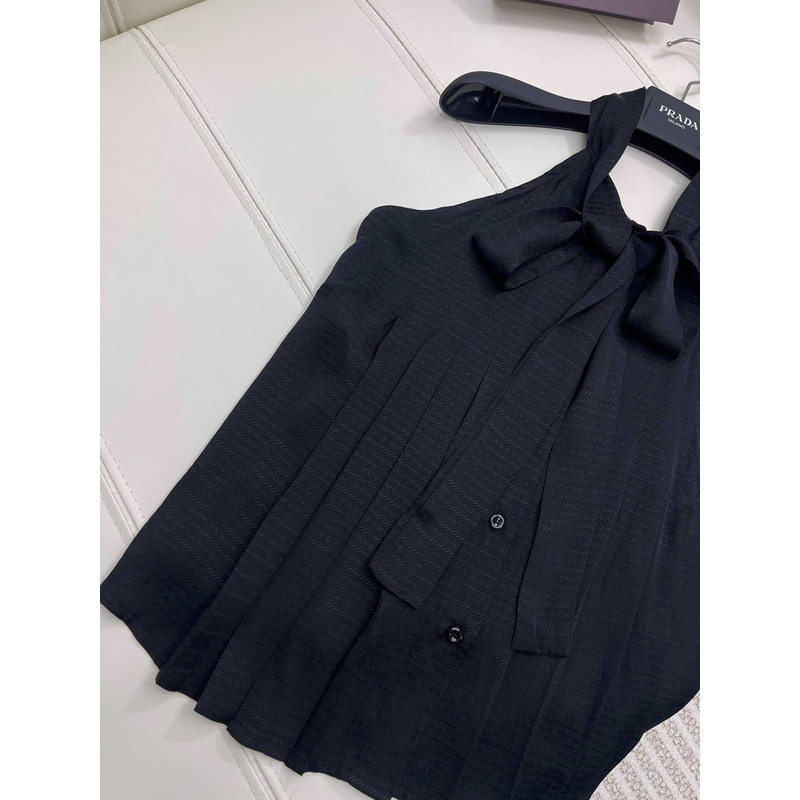 Pra*a crepe de chine jacquard top black