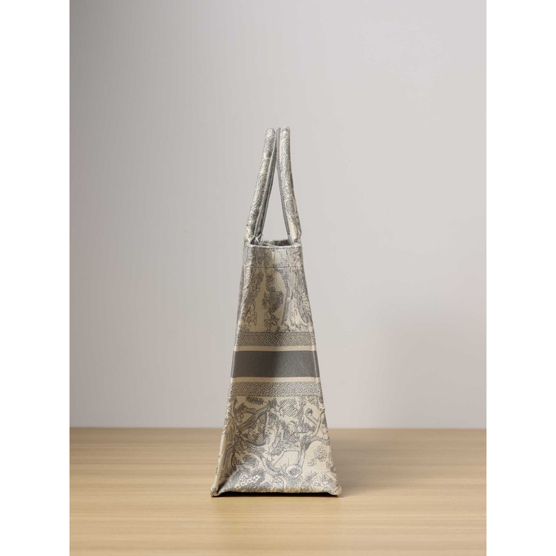 D*or large D*or book tote ecru and gray toile de jouy embroidery