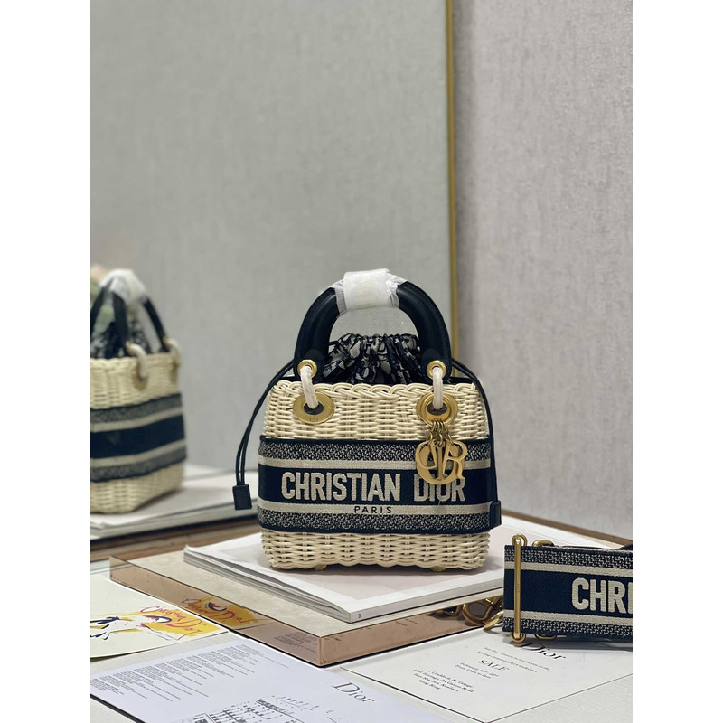 D*or wicker oblique mini lady D*or bag blue