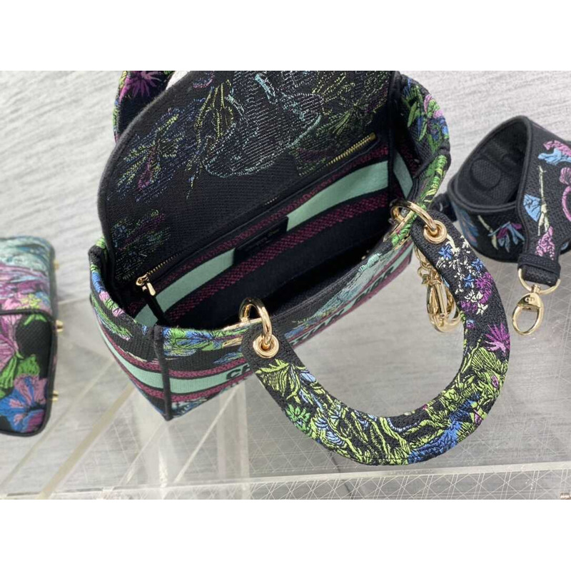 D*or medium lady d-lite bag blue multicolor toile de jouy voyage embroidery