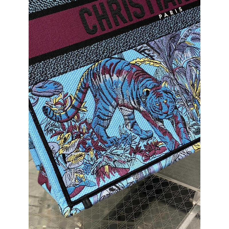 D*or book tote bag space blue fabric with multicolor voyage jouy print embroidery