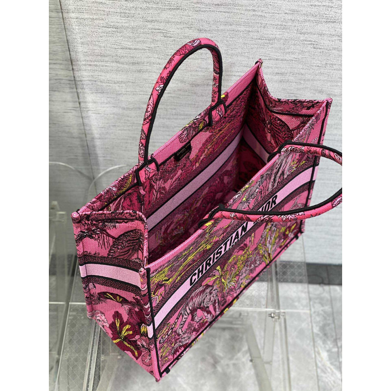 D*or book tote fuchsia multicolor toile de jouy voyage embroidery