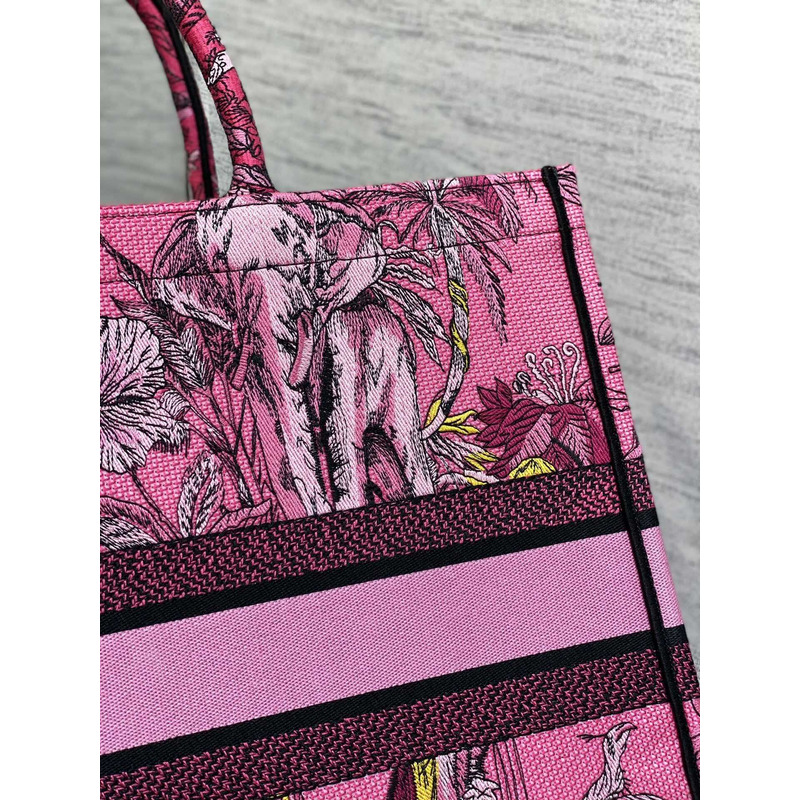 D*or book tote fuchsia multicolor toile de jouy voyage embroidery
