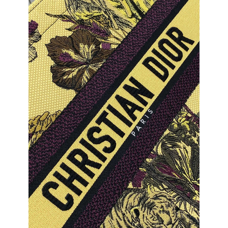 D*or medium book tote bag multicolour voyage jouy print embroidery on yellow fabric