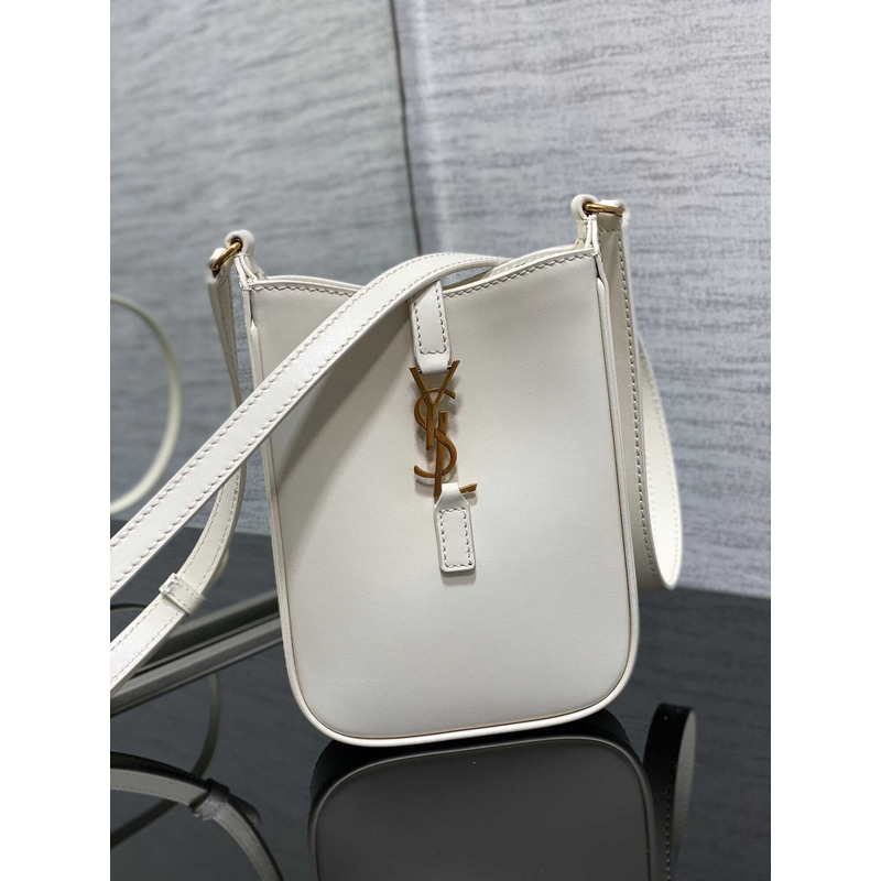 Saint Laurent LE 5 À 7 Mini Vertical Bag In Shiny Leather White