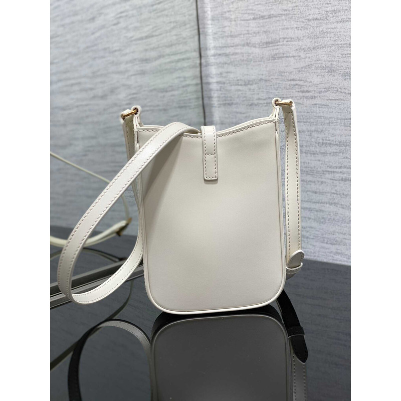 Saint Laurent LE 5 À 7 Mini Vertical Bag In Shiny Leather White