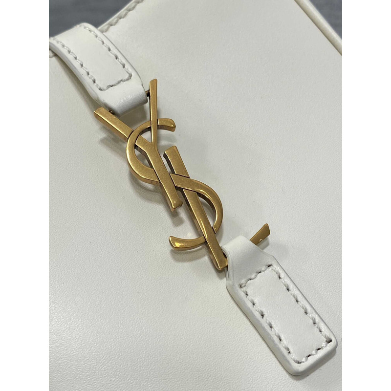Saint Laurent LE 5 À 7 Mini Vertical Bag In Shiny Leather White