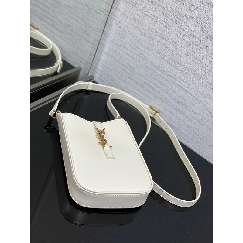 Saint Laurent LE 5 À 7 Mini Vertical Bag In Shiny Leather White