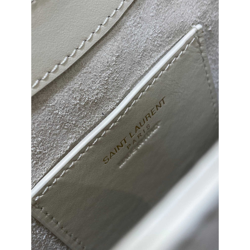 Saint Laurent LE 5 À 7 Mini Vertical Bag In Shiny Leather White