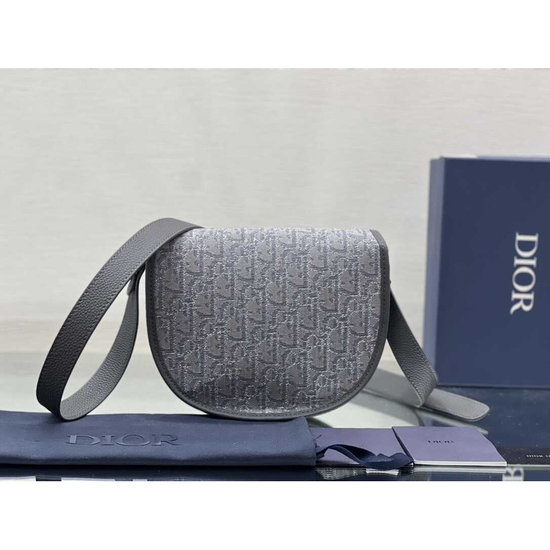 D*or mini gallop messenger bag with strap oblique jacquard ruthenium-colored