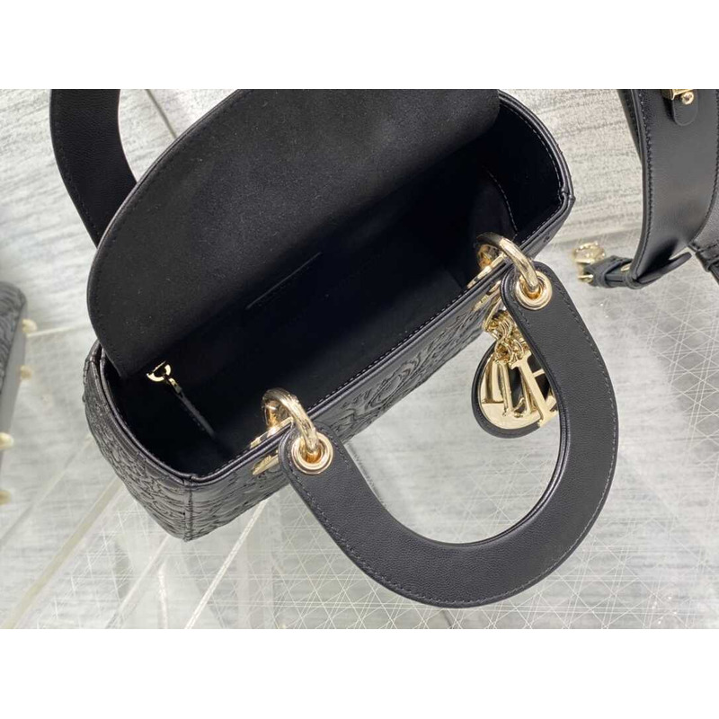 D*or small lady D*or my abcD*or bag black lambskin quilted-effect ornamental motif