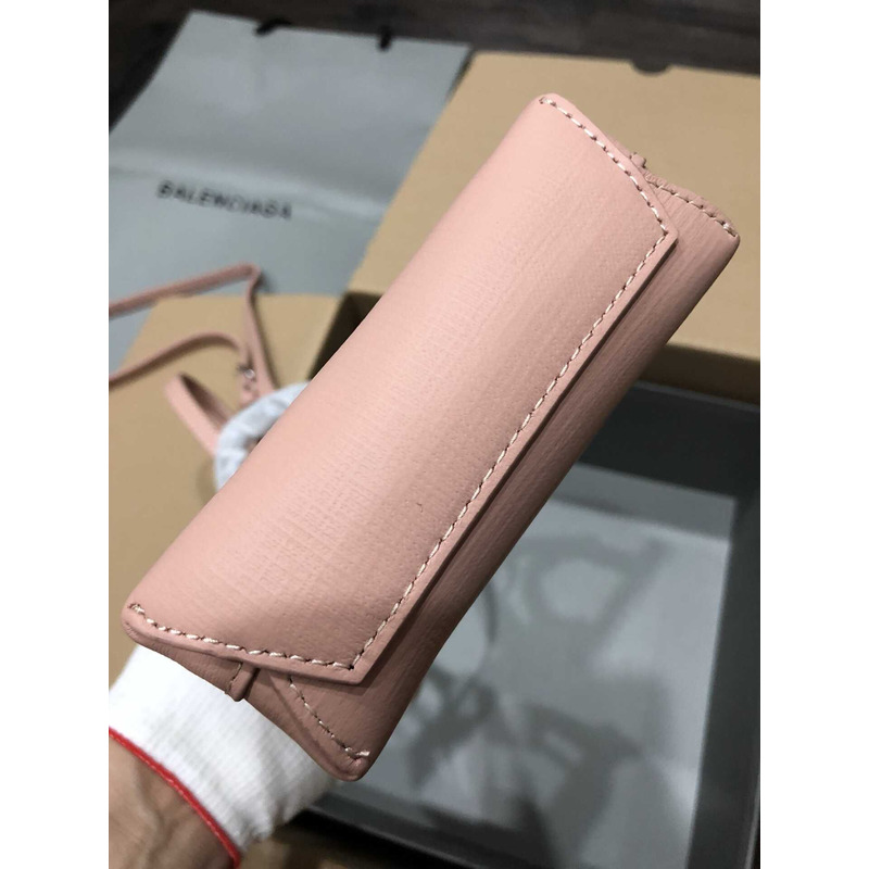 Ba*len*cia*ga textured calfskin logo shopping phone holder bag nude pink