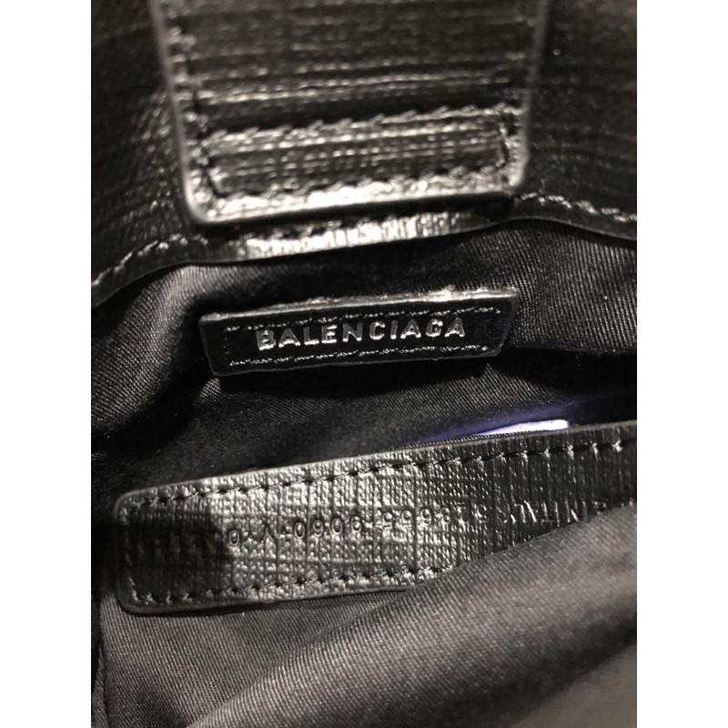 Ba*len*cia*ga textured calfskin logo shopping phone holder bag black