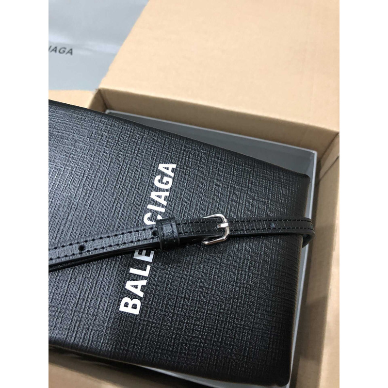 Ba*len*cia*ga textured calfskin logo shopping phone holder bag black