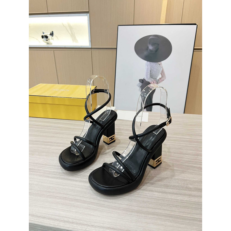 F**di black nappa leather sandals