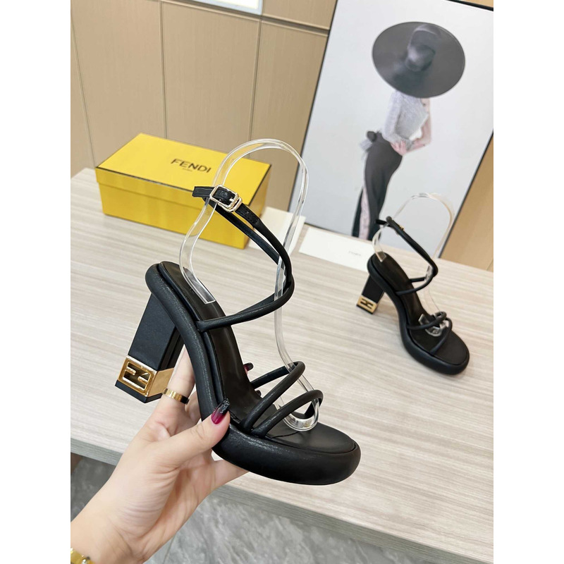 F**di black nappa leather sandals