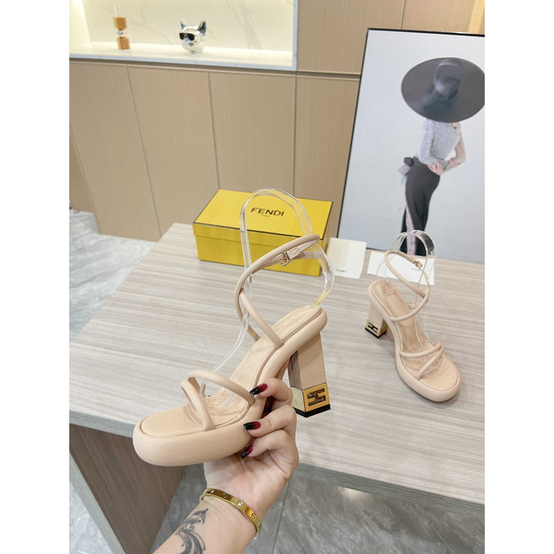 F**di beige nappa leather sandals