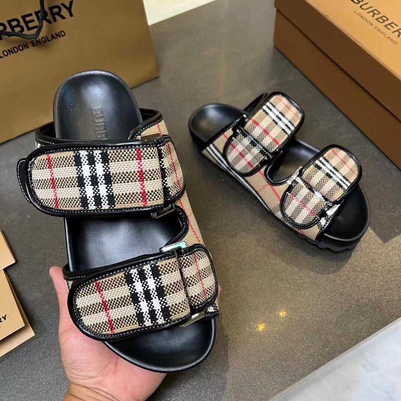 B**rry check cotton canvas slides beige