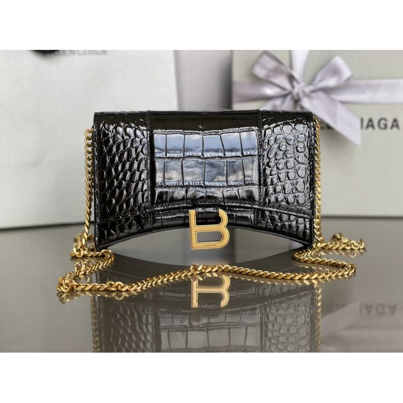 Ba*len*cia*ga hourglass mini leather bag black