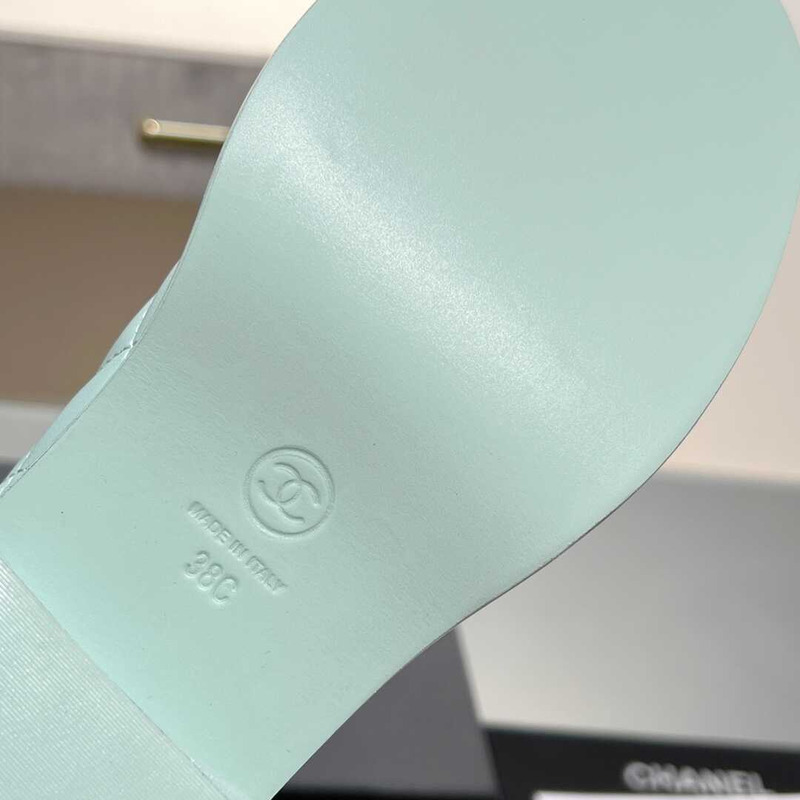 Ch*el lamskin leather loafter light blue