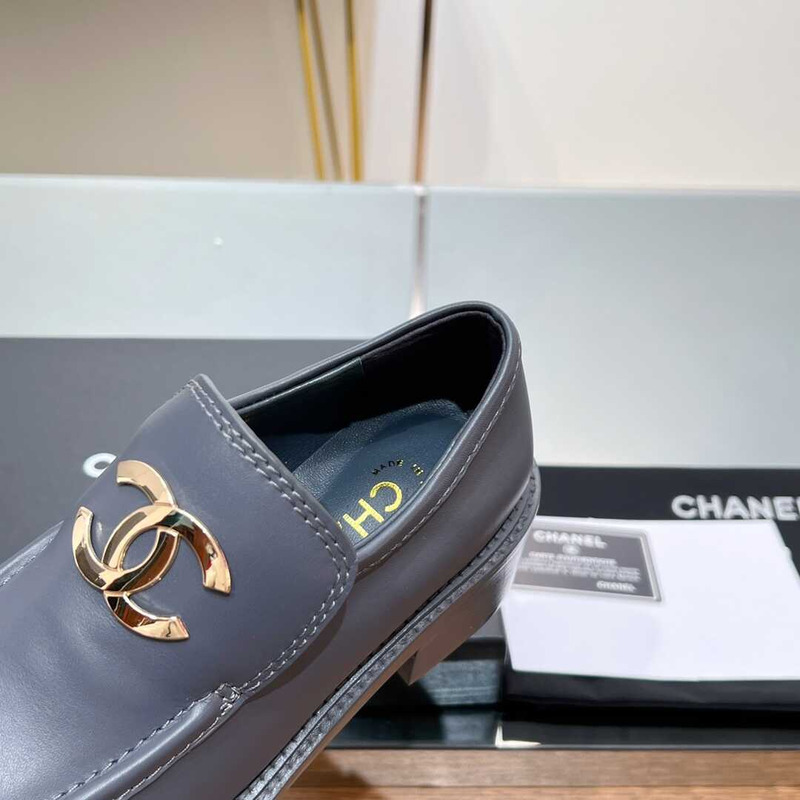 Ch*el large cc calfskin loafer grey