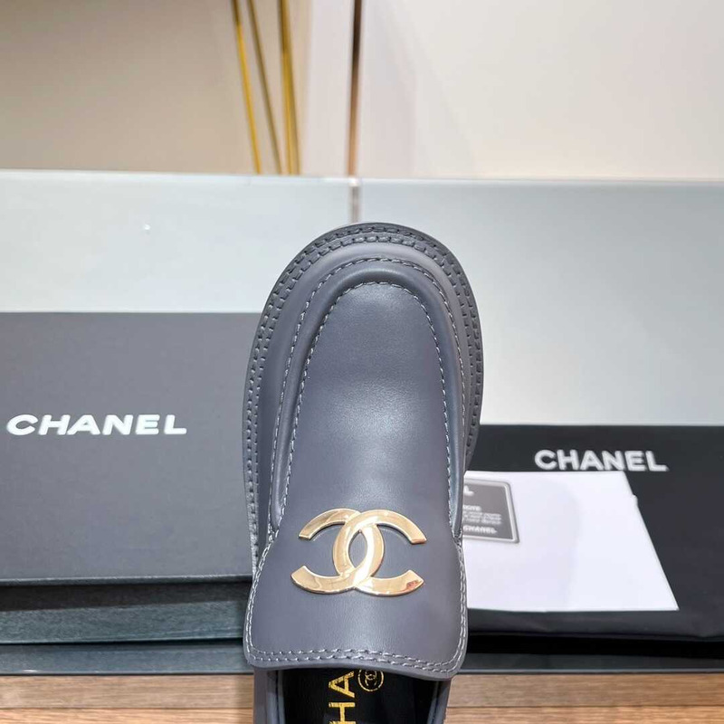 Ch*el large cc calfskin loafer grey