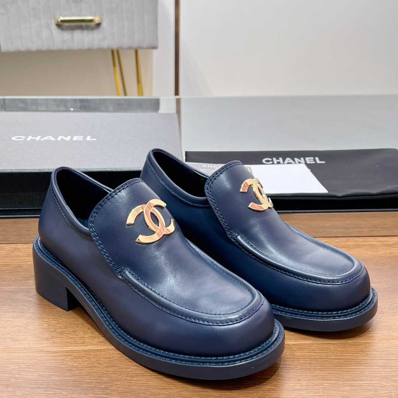 Ch*el large cc calfskin loafer dark blue