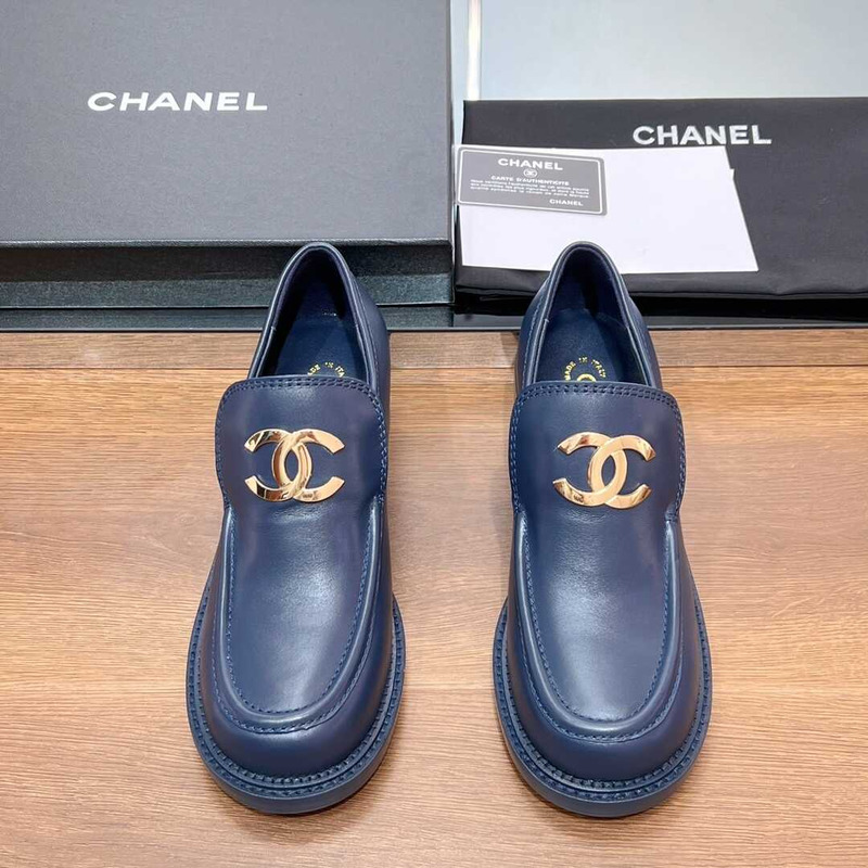 Ch*el large cc calfskin loafer dark blue