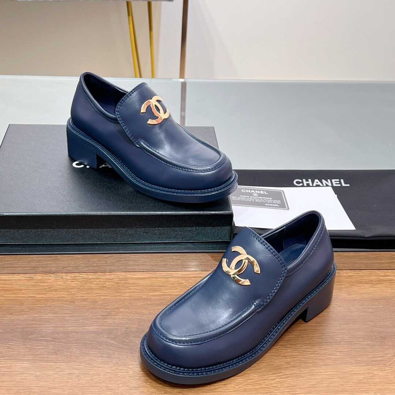 Ch*el large cc calfskin loafer dark blue