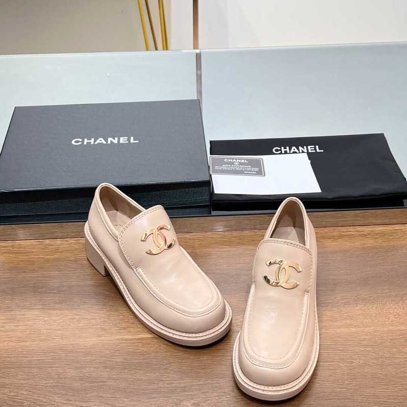 Ch*el large cc calfskin loafer beige