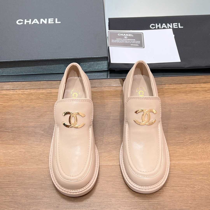 Ch*el large cc calfskin loafer beige