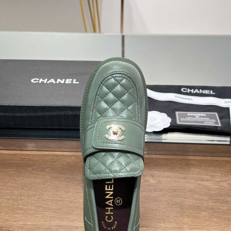 Ch*el lambskin leather loafer green