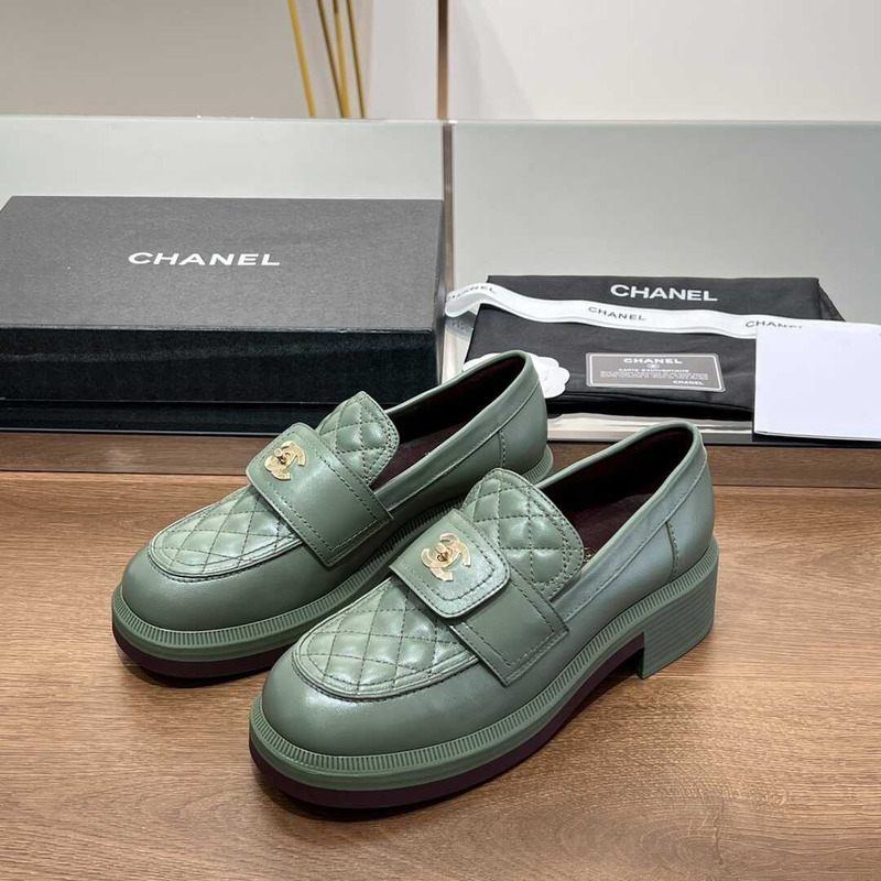 Ch*el lambskin leather loafer green