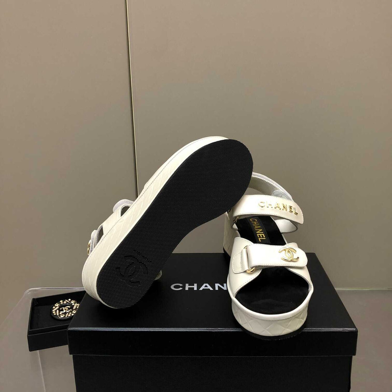 Ch*el leather sandals white